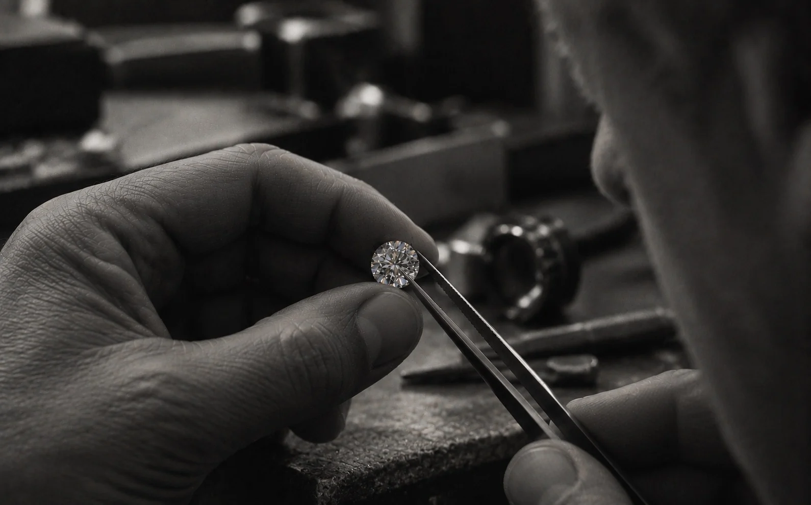 Selecting a diamond at the workshop